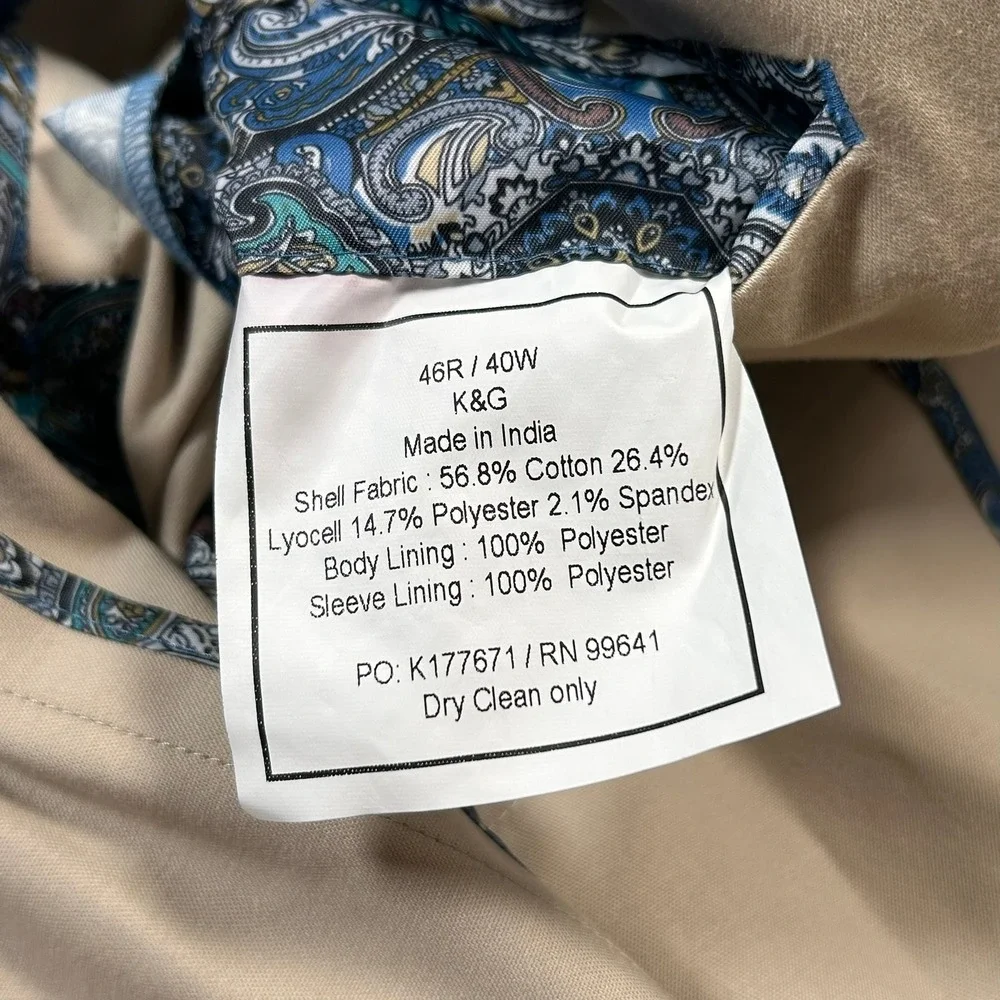 JOE Joseph Abboud Blazer 46R Tan Stretch Cotton Blend Unconstructed Sport Coat